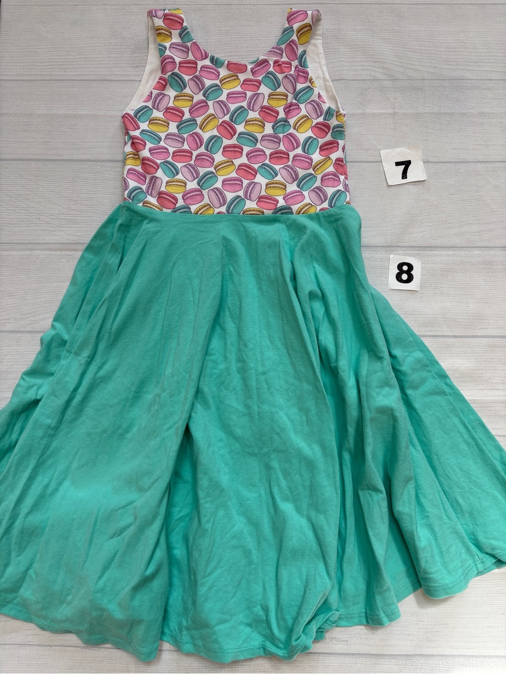 Malia and Kai Mint Green Twirl Dress with Multicolor Macaron Bodice